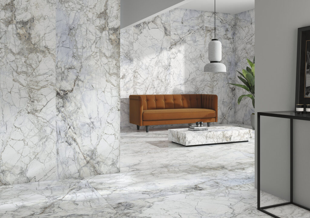 BELLEZA BIANCO MARBLE EFFECT TILE WITH SOFA