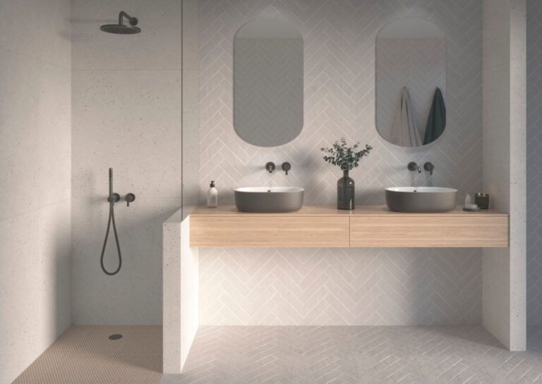A guide to terrazzo bathroom tiles in porcelain 7 Mix Silver Terrazzo porcelain tile 90 x 90 e1682509786132
