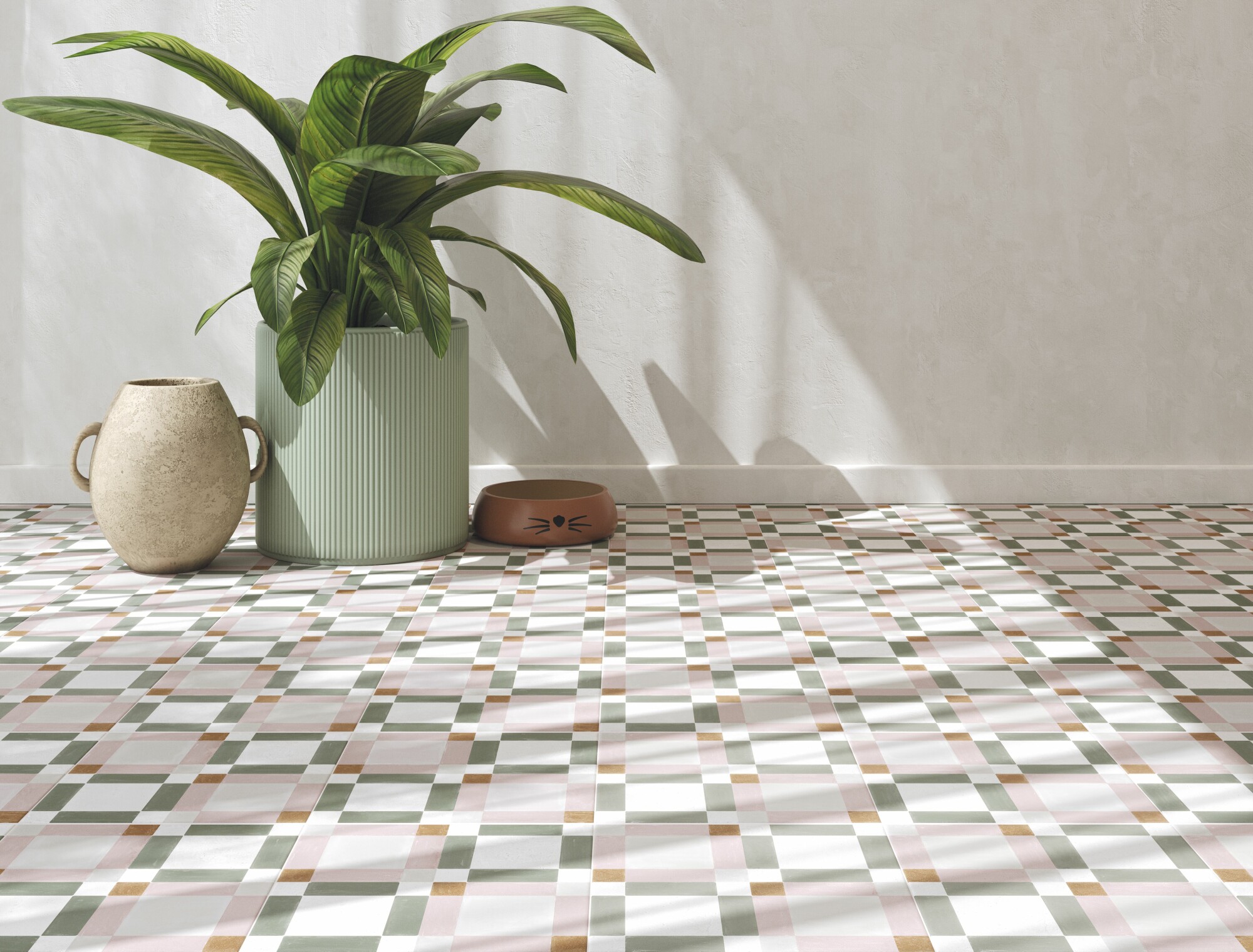 Motif patterned tile pink block