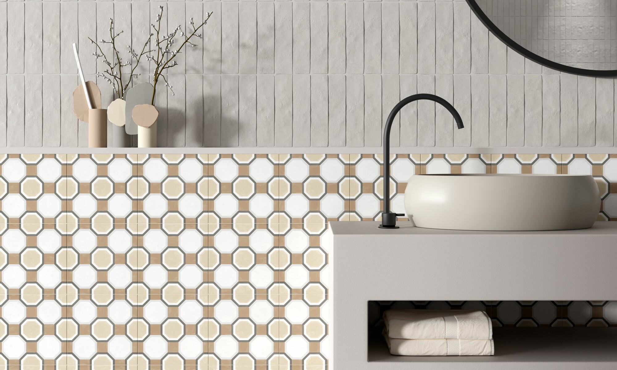 Motif patterned wall tile sand geo 1