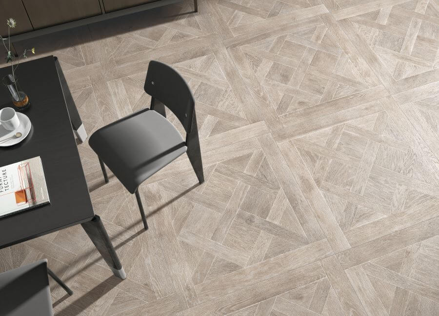 LOUIS-MOCHA-PORCELAIN-FLOOR-TILE-THAT-LOOKS-LIKE-WOOD-OFFICE. Image shows mocha porcelain floor tile that looks like wood in office