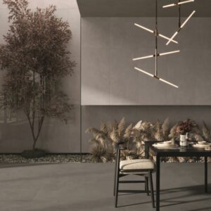 BLEND-PEAT-CEMENT-LOOK-PORCELAIN-TILE-OUTDOOR. Image shows Cement Look Porcelain Tile in dark grey 2cm outdoor paver
