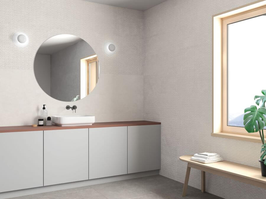 DOCKLANDS-GREY-CEMENT-PORCELAIN-TILE. Image shows grey cement porcelain tile in bathroom
