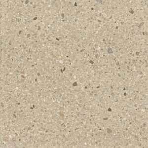 Fusion Warm terrazzo-effect porcelain tile swatch showing multi-coloured aggregate chips, suitable for both floor and wall applications.