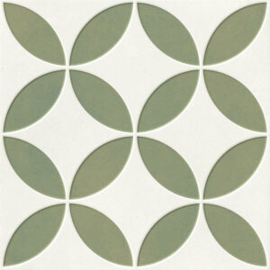 Bloom Green porcelain feature tile swatch, showcasing the complex green patterned design and textured finish.