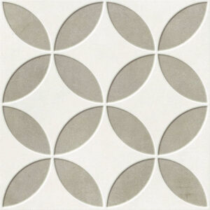 Bloom Oatmeal porcelain feature tile swatch, showcasing the complex oatmeal patterned design and textured finish.
