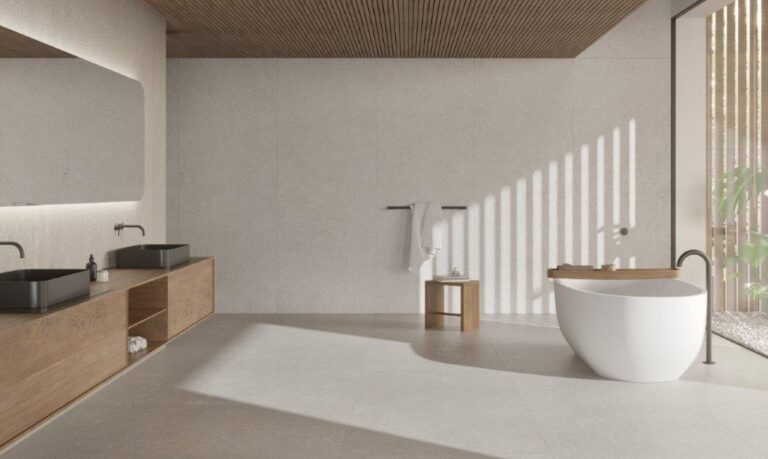 4_100X100-Abode-GREY-100x260-Abode-GREY-100x260-Abode-SILVER-768x459. Image shows abode grey floor tiles