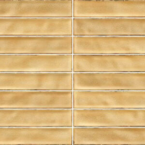 PAPPARDELLE-PORCELAIN-COLOURED-WALL-TILES-SWATCH-OCHRE. Image shows swatch of yellow coloured tiles