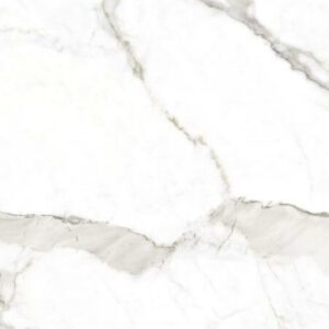 CALACATTA-MARBLE-PORCELAIN-TILE-LIGHT-1200X600-NATURAL-SWATCH. Image shows swatch of calacatta marble porcelain tile with white background and grey veining