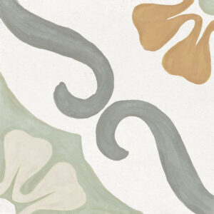 FLORAL-PORCELAIN-COLOURED-TILES-SKY-SAGE-SWATCH. Image shows floral coloured tile swatch.