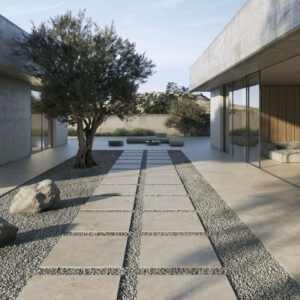 NATURE-1M-X-1M-OUTDOOR-PORCELAIN-TILES-SAND. Image shows a swatch of an outdoor stone effect porcelain tile