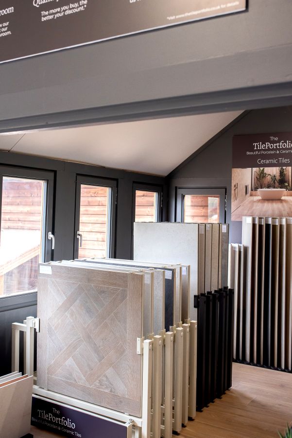 Showroom 5. Image shows tile stands in a tile showroom