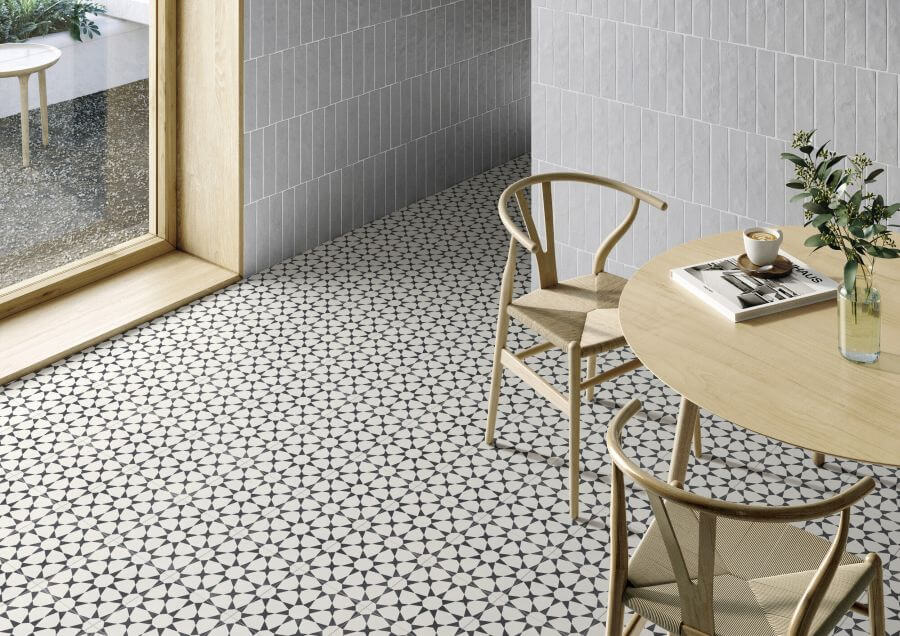 CELESTE BLACK AND WHITE STAR PORCELAIN TILE