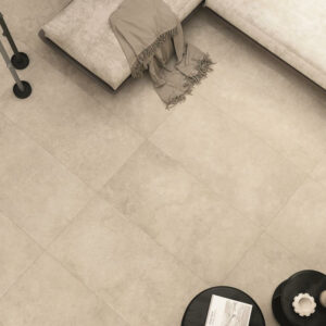 Close-up of Boulevard Taupe stone-effect porcelain tile, showing the intricate natural veining, subtle tonal variations, and matte stony texture.